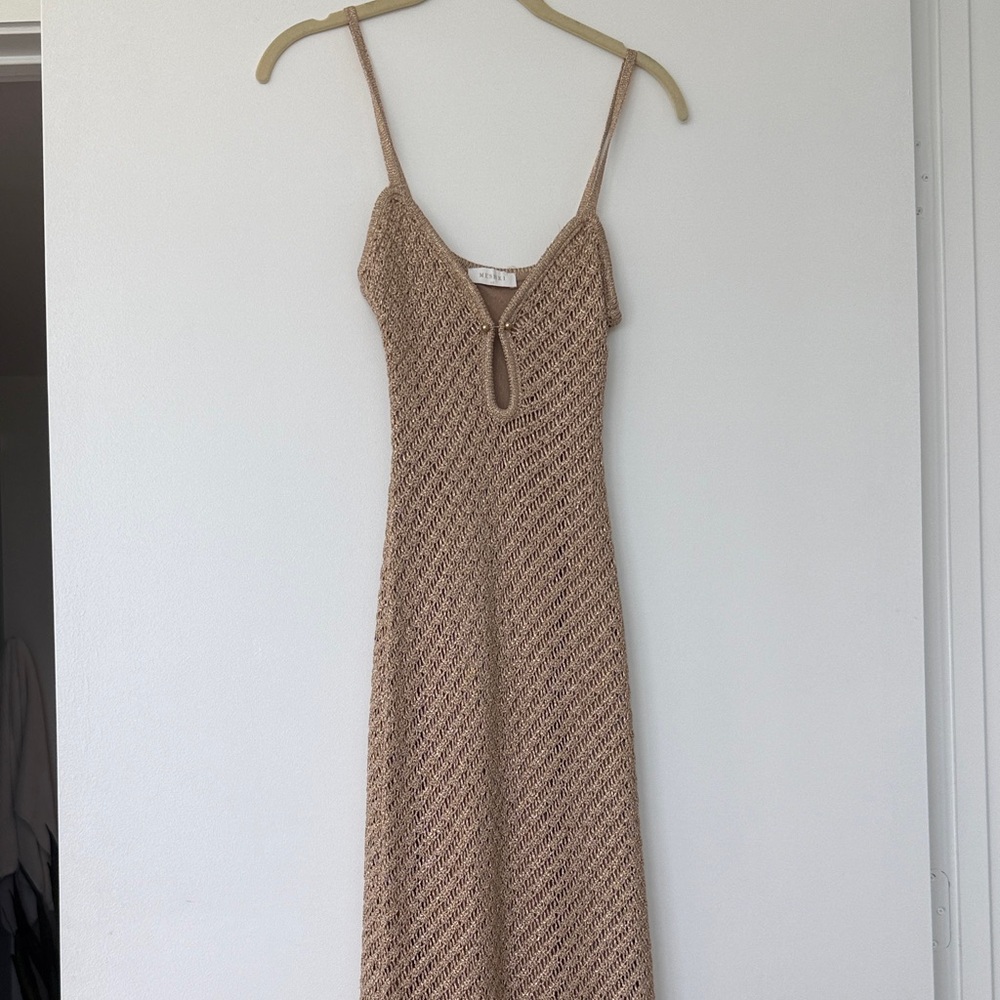 Meshki Beige Crochet Midi Dress